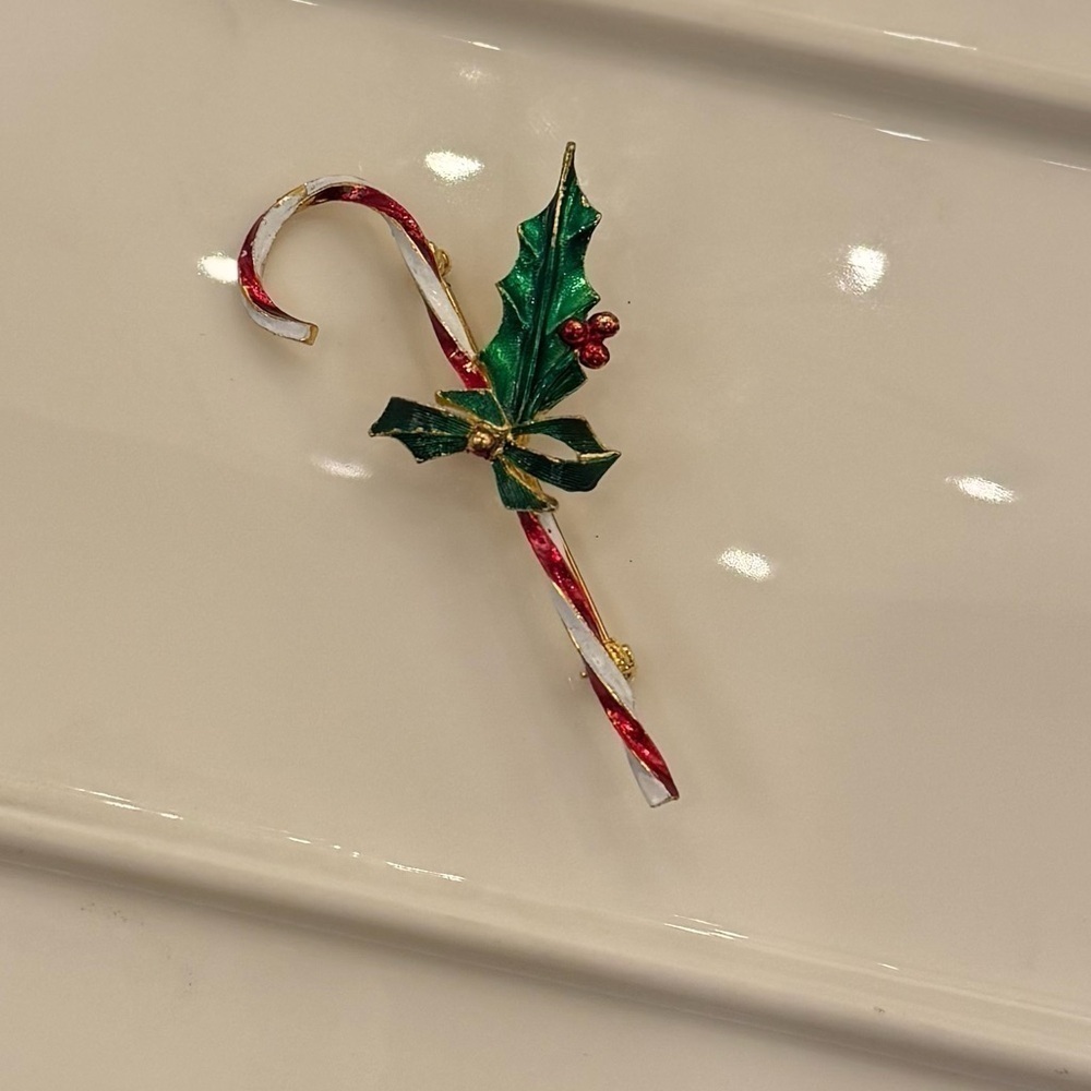 St. Labre marked candy cane brooch. Vintage.